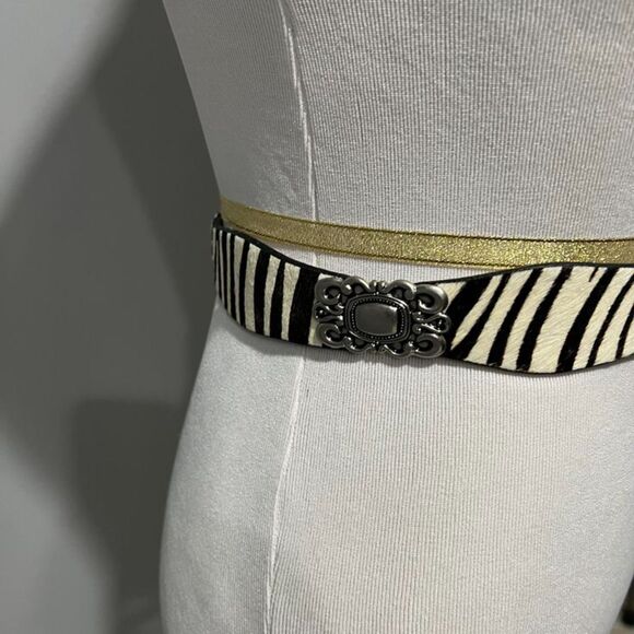 NWOT Topshop Zebra Haircalf Black White Silver-toned Buckle Leather Belt XS/S - Picture 10 of 11